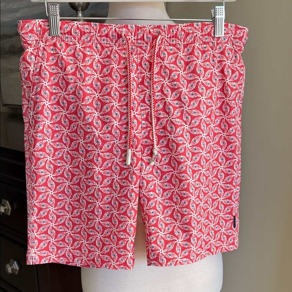johnnie-O Red Patterned Kids Swim Trunks Size 12